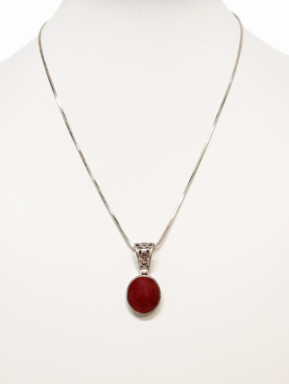 Vintage Danecraft Sterling Silver Red Carnelian Oval Pendant Necklace